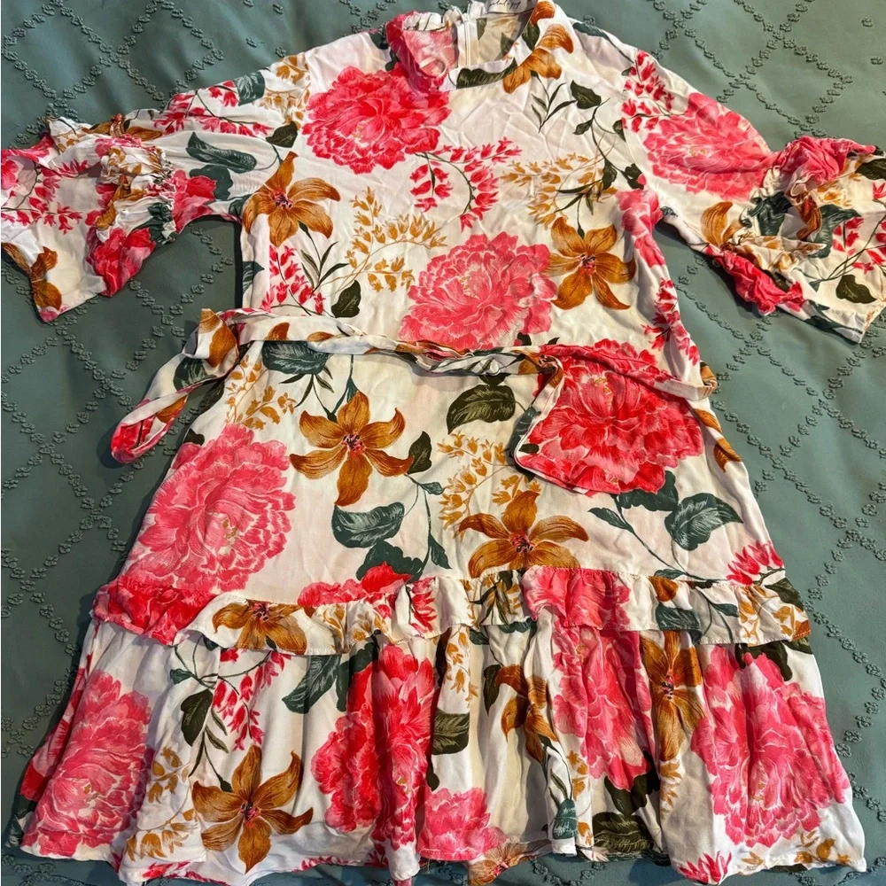 Petal & Pup Pink and White Floral Long Sleeve Dress - Picture 2 of 3